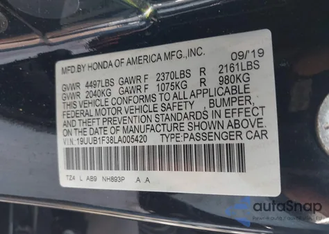 2020 Acura Tlx Standard из США, поврежденный, VIN 19UUB1F38LA005420